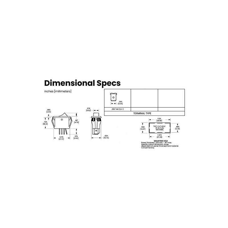 CARLING RSCA201-VB-B-9-V SWITCHES, ROCKER, SPST, 20A, 125V, BLACK (1 piece)