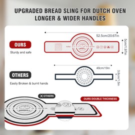 IMMSKILL 2PCS Silicone Bread Sling, Reusable Bread Baking Mat with Long Handles for Dutch Oven Liners, Non-Stick & Easy Clean Silicone Bread Mat(1 Red+1 Black)