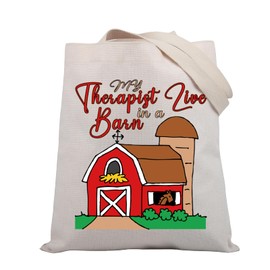 BDPWSS Funny Horse Tote Bag Horse Lover Gift Equestrian Gift My Therapist Live In A Barn Farm Life Canvas Shoulder Bag (Live in barn TGCA)