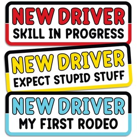 New Driver Car Magnet, Skill in Progress, Expect Stupid Stuff, My First Rodeo Magnetic Bumper Sign, 10x3 Inches, 3 Pack, Weather Resistant, Made in The USA by My Sign Center
