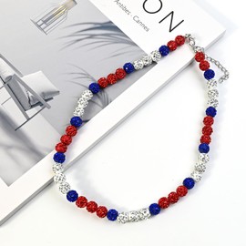 SolidSS 18" Bling Baseball Necklace Glitter Rhinestone Ball Pendant Necklaces Jewelry Unisex Gift for Baseball Players & Fans (1 Pcs Red White and Blue with Lobster Buckle)