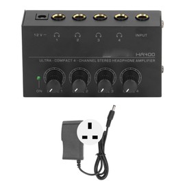 HA400 Ultra Compact 4 Channel Stereo Headphone Amplifier Low Noise Earphone Amplifier 100‑240V UK Plug