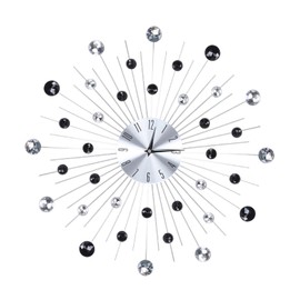 Crystal Wall Clock Sparkling Bling Diamond Studded Silver Wall Clock Metallic Silver Wall Clock Crystal Clock Wall Decor for Living Room Bedroom Office(Silver and Balck)