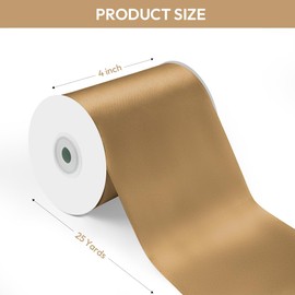 Isaspire 4" Width x 25 Yards Satin Fabric Ribbon, Champagne Gold Ribbon Perfect for Wedding Car, Chair Sash, Grand Opening Ceremony, Big Bows, Embroidery, Floral Crafts, Party Decoration