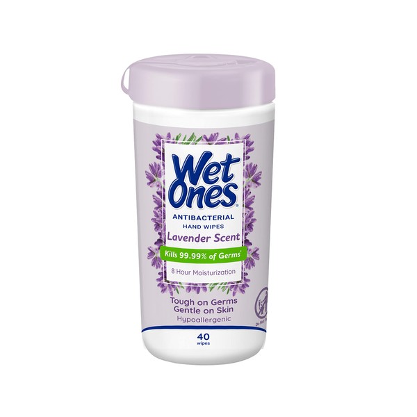 Wet Ones Antibacterial Hand Wipes, Lavender Wipes | Antibacterial Wipes, Moisturizing Wipes | 40 ct. Canister