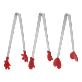 HARFINGTON Mini Food Tongs 5.5" Pattern Shape Stainless Steel with Silicon Tips Small Cooking Tongs Kitchen Food Tongs Serving Tongs for Cooking Grilling BBQ Barbecue Kitchen, Red