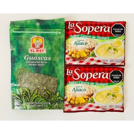Generic AJIACO KIT Guascas El Rey, hierbas deshidratadas and La Sopera Ajiaco Seasoning INCLUDES One Bag of El Rey Guascas and Two Bags of La Sopera Ajiaco Seasoning - Pack of 1 Guascas 0.3 Oz, 2 Ajiacos 1.46 oz , Total of 3