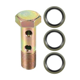 VekAuto Double Banjo Bolt Kit, M12x1.25 Length 45mm Metric Thread Turbo Brake Line Fitting Adapter Universal for Car Durable Metal Bronze Tone W/Washers
