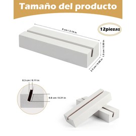 Porta Menu De Madera, 12 Piezas Soportes Para Tarjetas, Acabado Blanco, Liso y Elegante, Con Cualquier Estilo Decorativo, Para Bodas, Restaurantes y Fiestas (80 Mm x 25 Mm x 15 Mm)