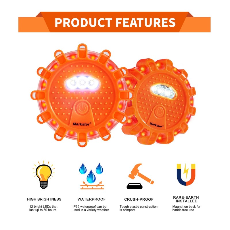 Markstor 4-Pack-Parts LED Road Flare Car Emergency Kit,Magnetic Base &