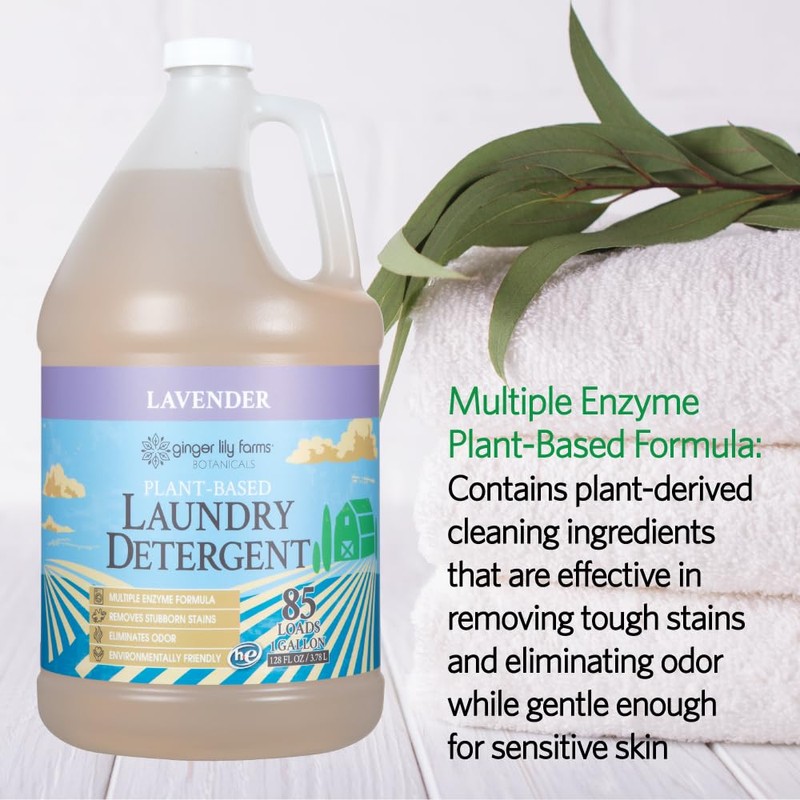 Ginger Lily Farms Botanicals Plant-Based Liquid Laundry Detergent, Lavender, Concentrated