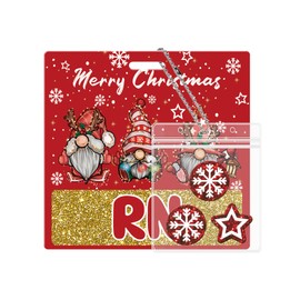 Christmas RN Badge Buddy Card Holder with Accessory Storage Bag Merry Christmas Gnome Acrylic Badge Buddy Hospital Nurse Nursing Medical Office Horizontal ID Name Identification Tags