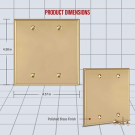 ENERLITES Blank Device Metal Wall Plate, Stainless Steel Corrosion Resistant, Size 2-Gang 4.50" x 4.57", 7702-PB, 302 Polished Brass, Gold