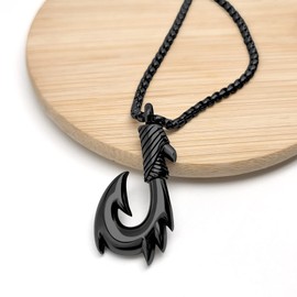LuxglitterLin Black Maori Fish Hook Cremation Urn Necklace for Ashes Holder Hawaii Fishing Memorial Pendant UR-26_Hook_B 0