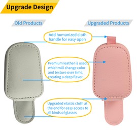 Yuoyar 2 Packs Sunglasses Holders for Car Visor - Magnetic Leather Sunglasses Holder and Ticket Card Clip - Car Visor Accessories (Pink)