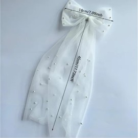 Bachelorette Veil with Barrette and Pearl, Large Hair Bow Bachelorette Party Decorations for Bridesmaid Gift, Bride Accessories (White)