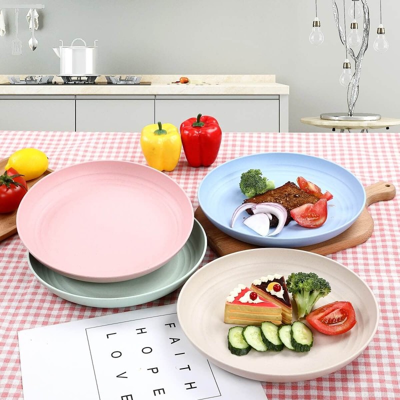 12pcs Plastic Wheat Straw Dinnerware Sets, Wheat Straw Plates and