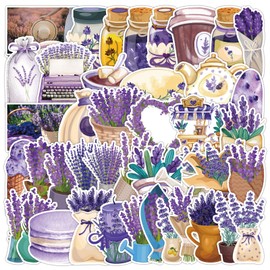 50Pcs Lavender Stickers for Laptop Water Bottle Scrapbooking Cute Purple Flower Floral Stickers Guitar Skateboard Mobile Phone Diary Luggage Waterproof Vinyl Sticker for Kids Teens and Adults Lavender