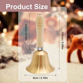 Vkinman 2Pcs Solid Brass Hand Call Bells with Wooden Handle Ringing, 3.15 x 3.15 x 5.9 Inch Loud Handbells with Clear Sound, Replace for Wedding Dinner Animal Teaching