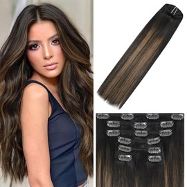 WindTouch Clip in Hair Extensions Real Human Hair Highlights 70g 22Inch #2T6P2 Balayage Dark Brown to Chestnut Brown Hair Extensions 7PCS Real Human Hair Clip ins
