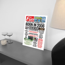Stuff4 19th Birthday Poster Unframed - Born In 2006 Newspaper - Happy 19th Birthday Gifts for Men Women Vintage Retro Back In 2006, 8x10 Inch Nineteen Nineteenth Bday Party Decor Decoration