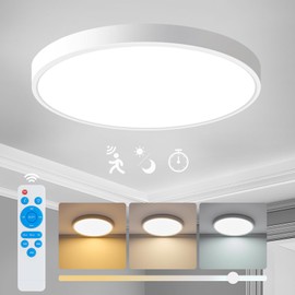 Yafido LED Ceiling Light with Remote Control, 24 W, 2400 lm, Diameter 30 cm, LED Ceiling Light with Motion Sensor, 3000 K - 6000 K LED Ceiling Light, Flat Round with Timer, IP44 LED Panel Ceiling