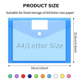 EOOUT 30 Pack 10 Color Plastic Envelopes Poly Envelopes, Hook & Loop Closure File Folders Clear Document Folders File Envelopes with Label Pocket A4 Size