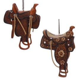 Kurt Adler Resin Western Saddle Christmas Ornaments 2 Assorted