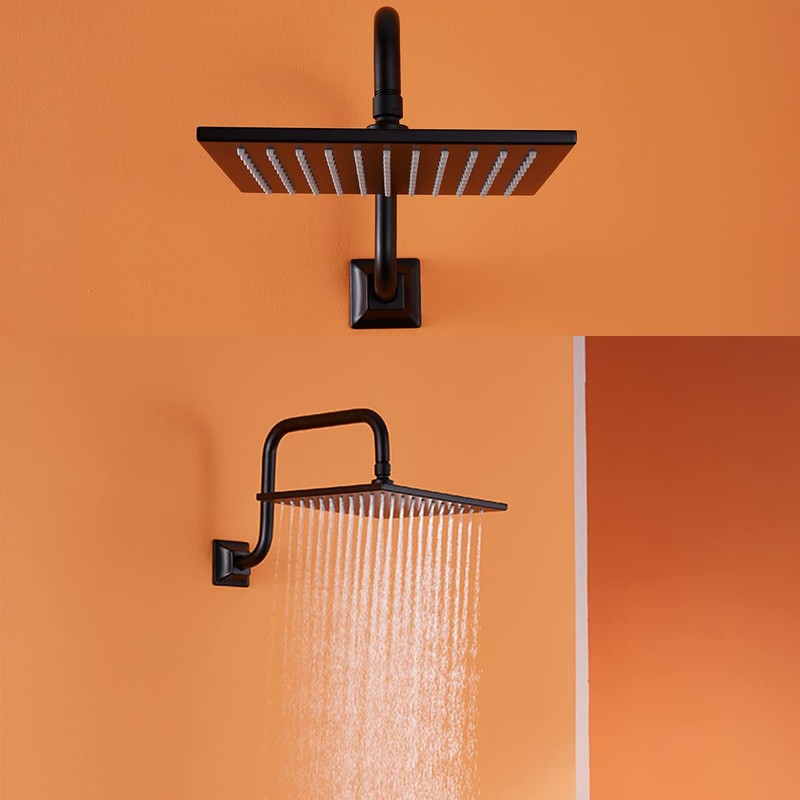 SEABEFORE 13" Gooseneck (S-Shape) Shower Arm Black Shower Head Extension