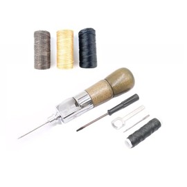 Becho Professional Sewing Awl, Leather Craft, Sticker Repair Accessory Kit with 3R Waxed Threads for Leather Sail, Heavy Canvas and More (Archaised Wood)