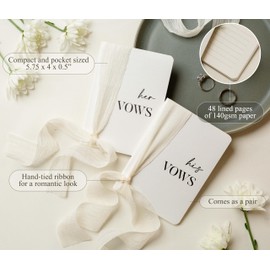 Modern Album Designs White Vow Books with Ribbons (Set of 2) - 5.625 x 4 Minimalist Pocket Sized Wedding Ceremony Vow Renewal Speech, Gift for Bride to Be & Newly Engaged Couple, 48 Lined Pages