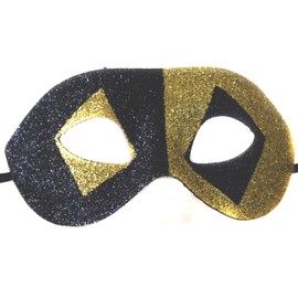 MGO Glitter Large Eye Mask Black & Gold Mardi Gras Costume