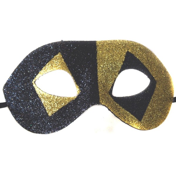 MGO Glitter Large Eye Mask Black & Gold Mardi Gras