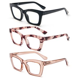 REAVEE 3 Pack Oprah Style Reading Glasses for Women,Blue Light Blocking Cute Oversized Square Computer Readers with Spring Hinge 1.5