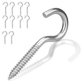 Ruayia Screw Hooks, Stainless Steel, Pack of 10, M3 x 40 mm, 304 Stainless Steel, Self-Tapping, Eye Screws, Ceiling Hooks, Hook Screw, Screw in Hooks, Robust Cup Hooks