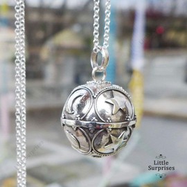 20mm Angel Caller Chime Bell Pendant Sterling Silver Bali Harmony Ball 30" Chain Necklace (Moon And Star (LS87N))