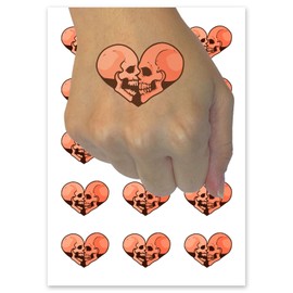 Two Skulls Kissing Heart Temporary Tattoo Water Resistant Fake Body Art Set Collection - 54 1" Tattoos (1 Sheet)