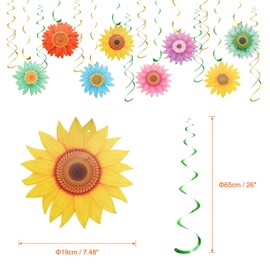 sourcing map 30pcs Spring Hanging Swirls Flower Cards Decorations, Flowers Theme Party Decoration, Ceiling Spiral Party Supply for Mother's Day Birthday Easter Party