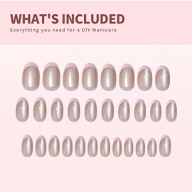 Pink French Tip Soft Gel Press on Nails Short Almond Cats Eye Fake Nails Designs Bling Acrylic Nails Full Cover Stick on Nails Glossy Thickened False Nails with Nail Glue for Women's Daily