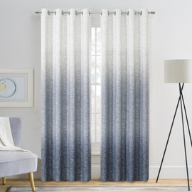 Ombre Full Blackout Window Curtain Panels Thermal Insulated Noise Reduction Rustic Farmhouse Bedroom Drape Heavy Linen Texture Window Treatment Set Gradient Print Cream White to Indigo Blue, 50"x63"x2