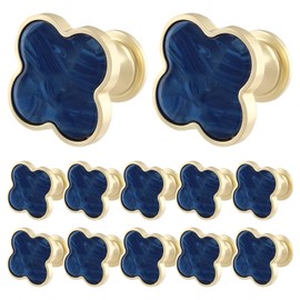 Cionyce 12 Pack Clover Cabinet Knobs Zinc Alloy Single Hole Pulls,Four-Leaf Clover Drawer Handles for Dresser,Wardrobe,Vanity(12pcs,Blue)