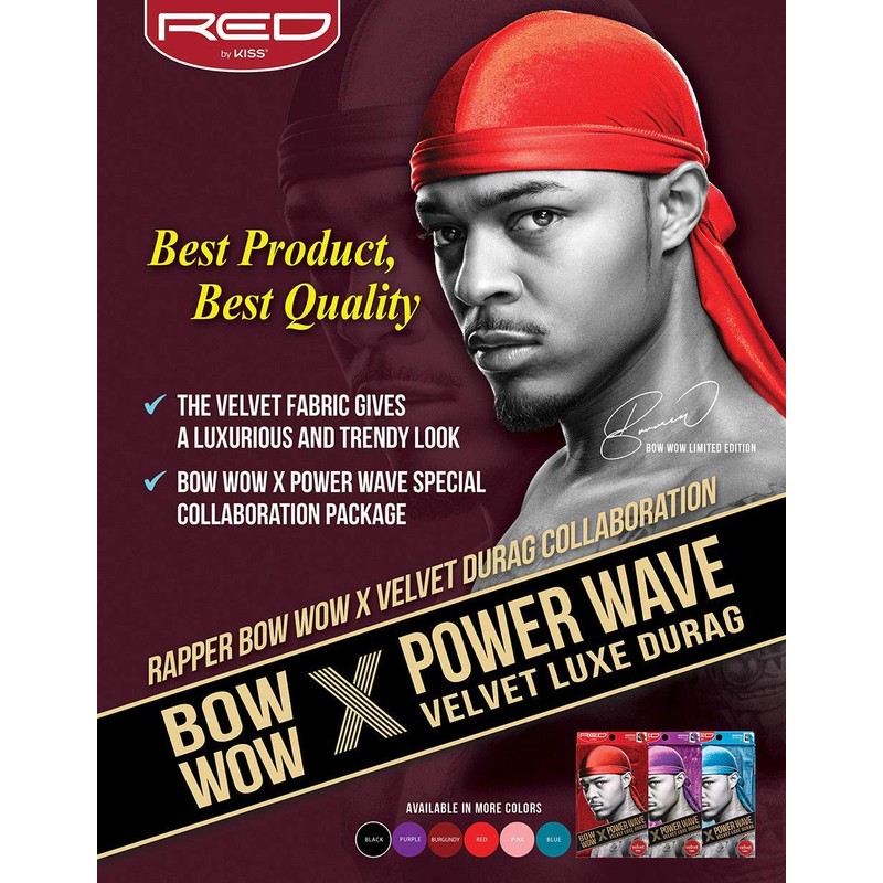 KISS RED Bow Wow Power Wave Velvet Luxe Durag (Red)
