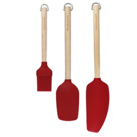 KitchenAid 3-Piece Birch Wood Baking Set with Pastry Brush, Spoon Spatula and Blender Spatula
