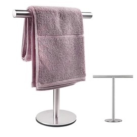 BTOOTB Soporte para Toallas de Mano, Toallero Vertical en Forma de T, Toallero Negro Mate de Acero Inoxidable, Adecuado para Encimeras de Baño, Cocina y Tocador, Estilo Minimalista (Plata)