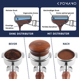 KYONANO Coffee distributor 51 mm espresso compensation tool, distributes the coffee powder evenly on the tamper, barista tool, made of Huanghua Li wood, height adjustable from 4-13 mm.
