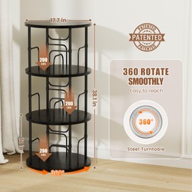 Flycity 3 Tier Rotating Bookshelf, 360° Corner Bookshelf Tower, Round Revolving Bookcase with Special Visible Partition Storage, Narrow Book Shelf Organizer for Living Room, Small Space, Black