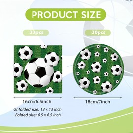 Actoridae 40Pcs Soccer Party Decorations Disposable Boys and Men’s Soccer Theme Birthday Decorations 7 Inch Soccer Plates and Napkins for Soccer Party Tableware Set