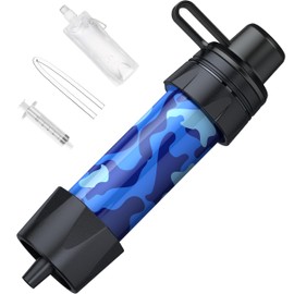 Outdoor Personal Water Filter Camping - Mini Water Filtration System, Straw Water Purification System, Portable Filter, Survival Equipment for Hiking,Camping,Travel,and Emergency Preparedness-Blue