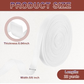 sourcing map Nylon Webbing Strap, 22 Yards x 5/8" Polypropylene Flat Webbing Band for Bags, Pool Solar Cover, Repairing DIY Crafting (White)