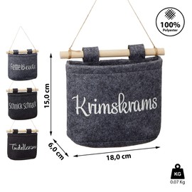 Felt Storage Bag Set of 4 | Hanging Basket, Grey, Anthracite, Knicks & Knacks, Fat Prey, Doily, Schnick Schnack